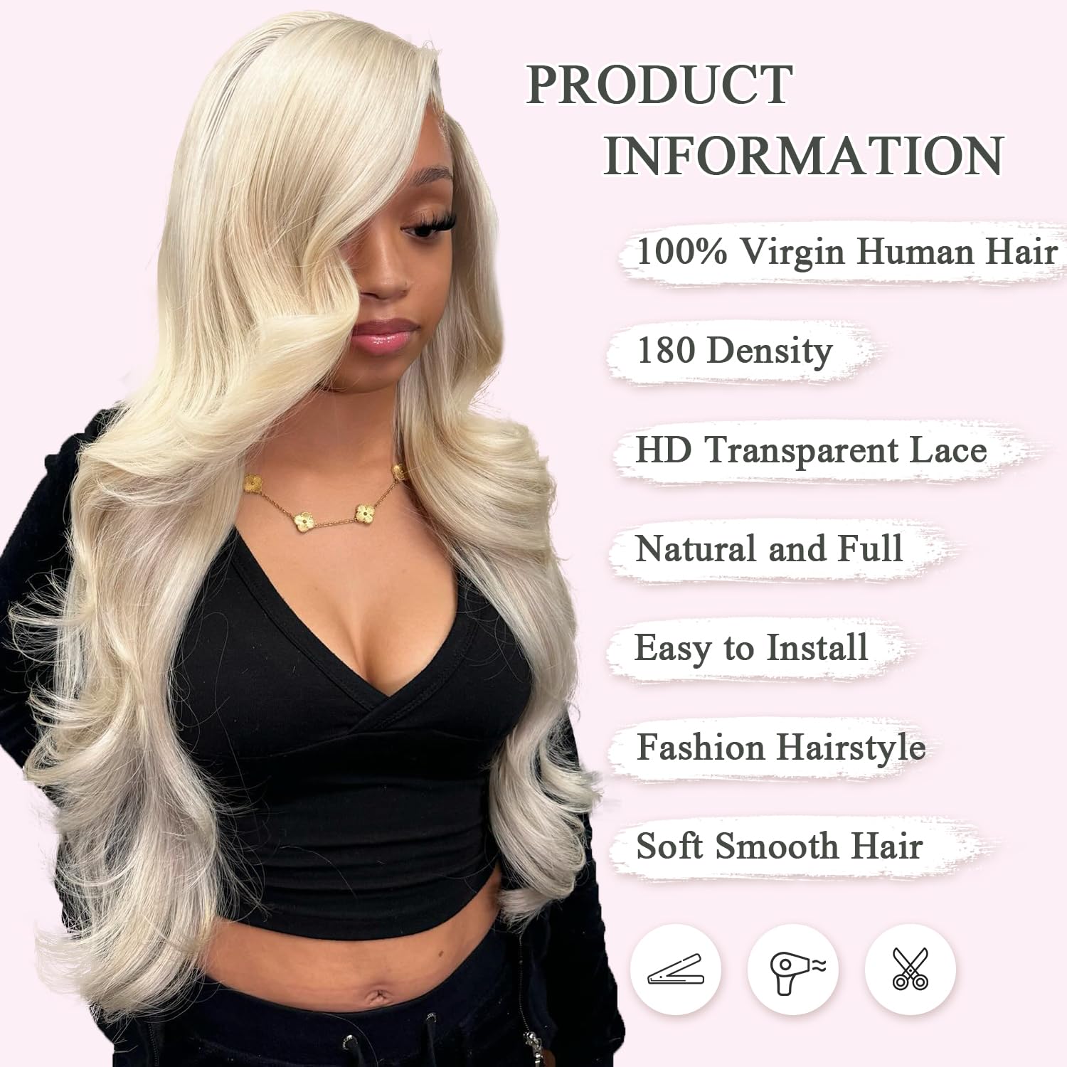 Platinum Blonde Body Wave Lace Front Wigs Human Hair 13X4 Glueless UHD Transparent Lace Front Breathable Pre Plucked Pre Cut 180% Density With Baby Hair for Women 24Inch
