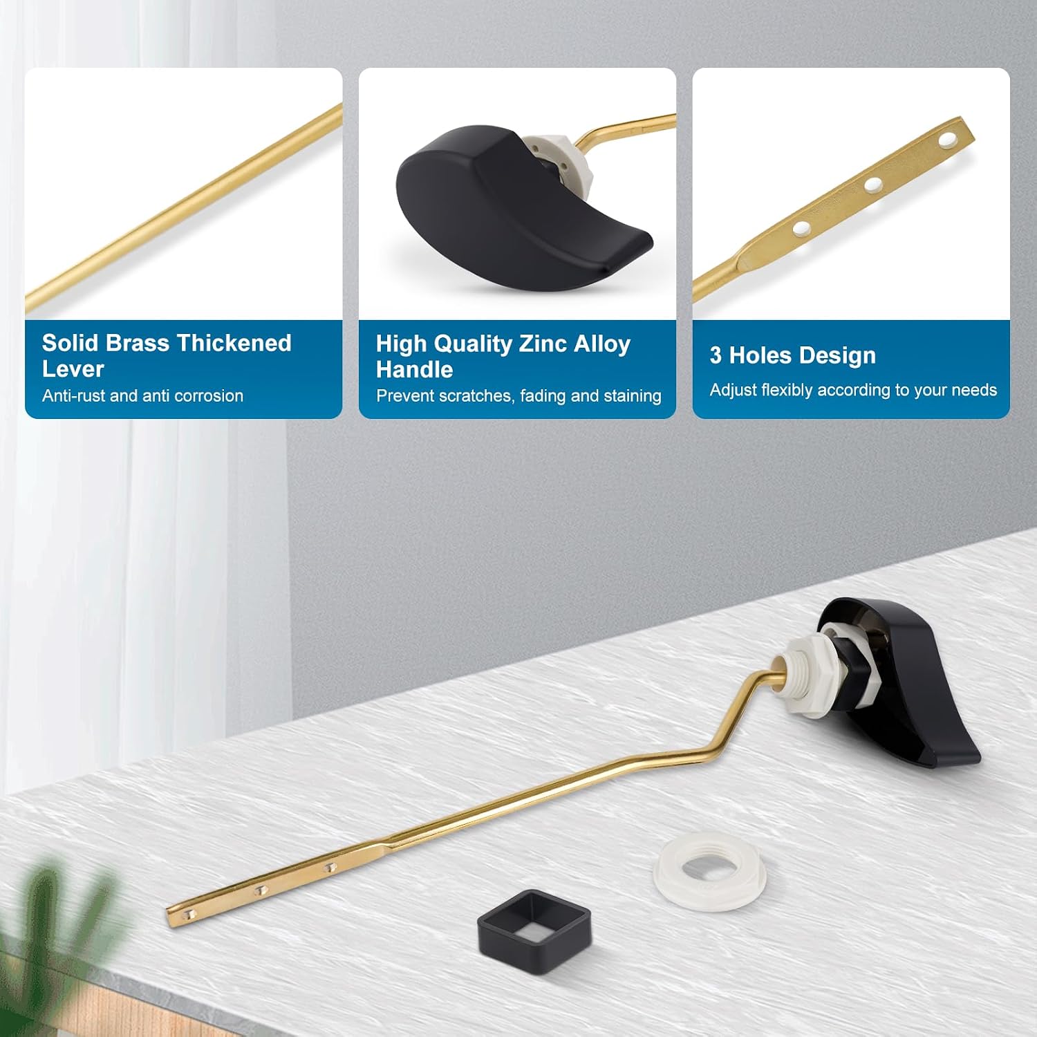 iFealClear Metal Toilet Handle Replacement Compatible with TOTO THU068-CP Trip Lvr for St743S, St406 Soild Brass Toilet Tank Flush Lever, Side Mount Toilet Trip Levers, Matte Black