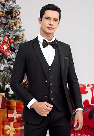 HISDERN Christmas Bow Ties for Men Xmas Self-tied Bowties and Pocket Square Set Festival Woven Bowtie Handkerchief