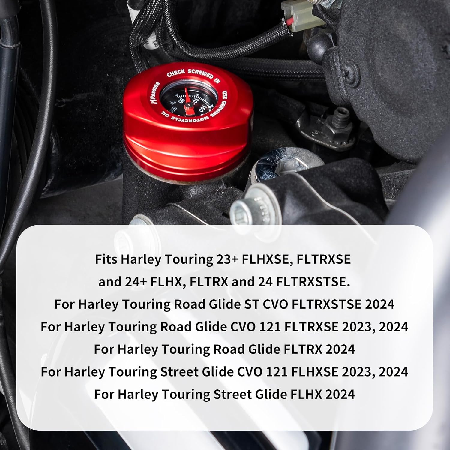 Red CNC Oil Cap and Temperature Gauge for Harley, Performance Oil Dipstick Compatible with Harley Touring 23.5+ CVO, 24+ Road Glide/Street Glide, 24 CVO Road Glide ST