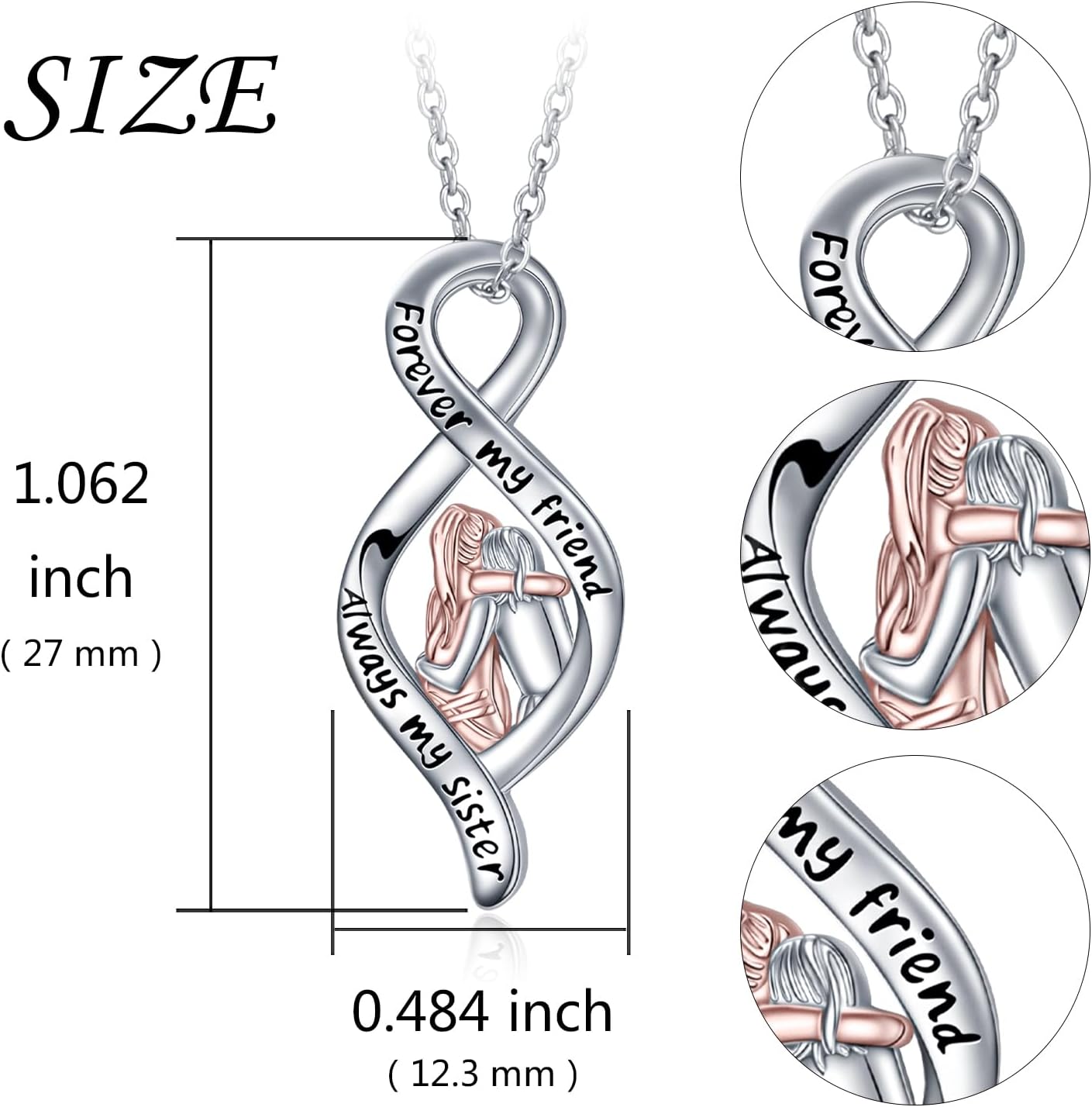 925 Sterling Silver Sister Necklace Always My Sister Forever My Friend Birthday Gift for Bestie, Friends,Mom,Daughter Fashion Jewelry Pendant for 2/3/4 Sisters - Image 6