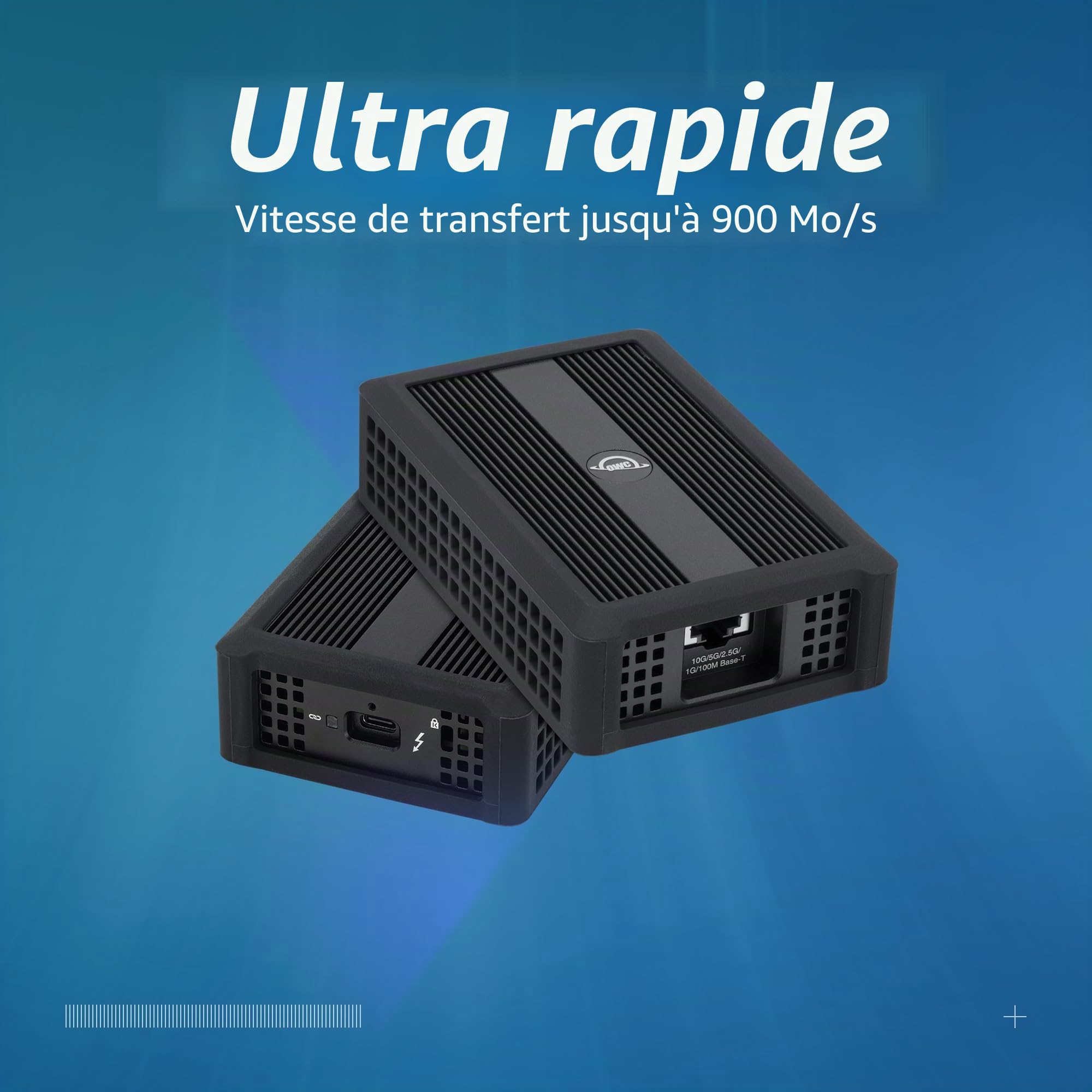 OWC Adaptateur Ethernet Thunderbolt 4 10G RJ45 10 Go/s 5 Go/s 2,5 Go/s 1 Go/s 100 Mo/s Base-T