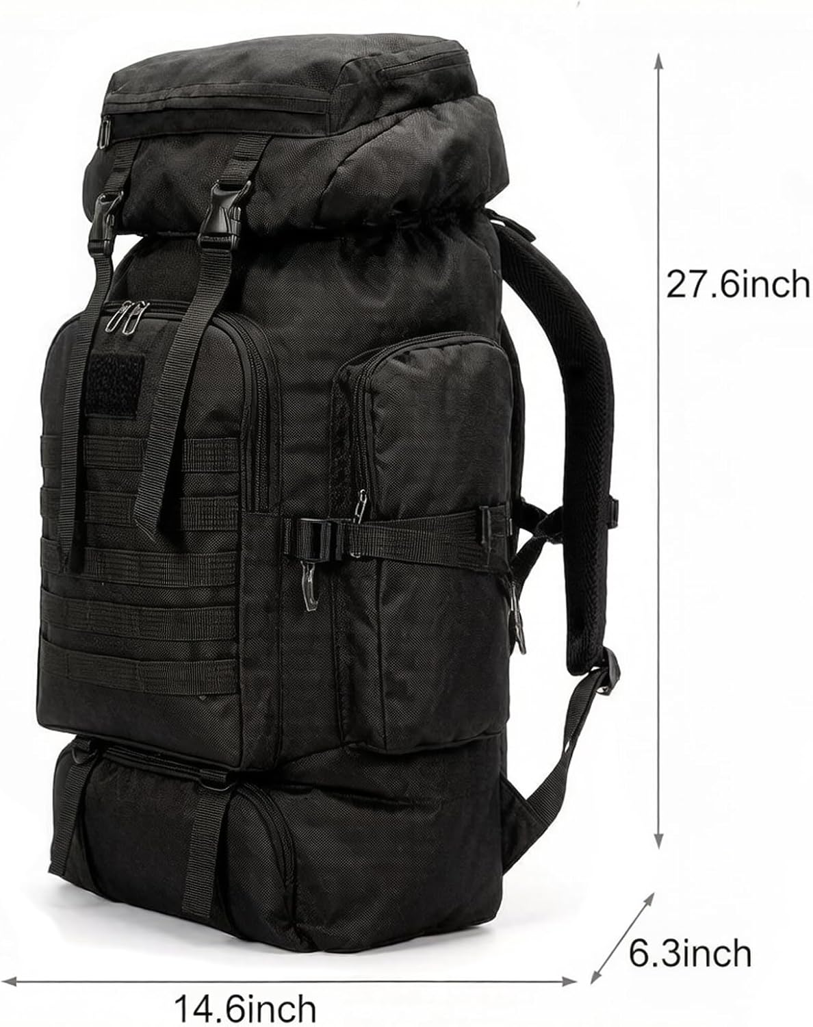 80L Camping Hiking Backpack,Molle Military Tactical Rucksack Backpack,Waterproof Lightweight Hiking Backpack for Outdoor (Black, 80L)