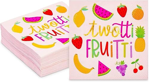 Sparkle and Bash Twotti Frutti - Paquete de 50 servilletas de papel para cóctel, 5 x 5 pulgadas, para fiesta de segundo cumpleaños, accesorios de