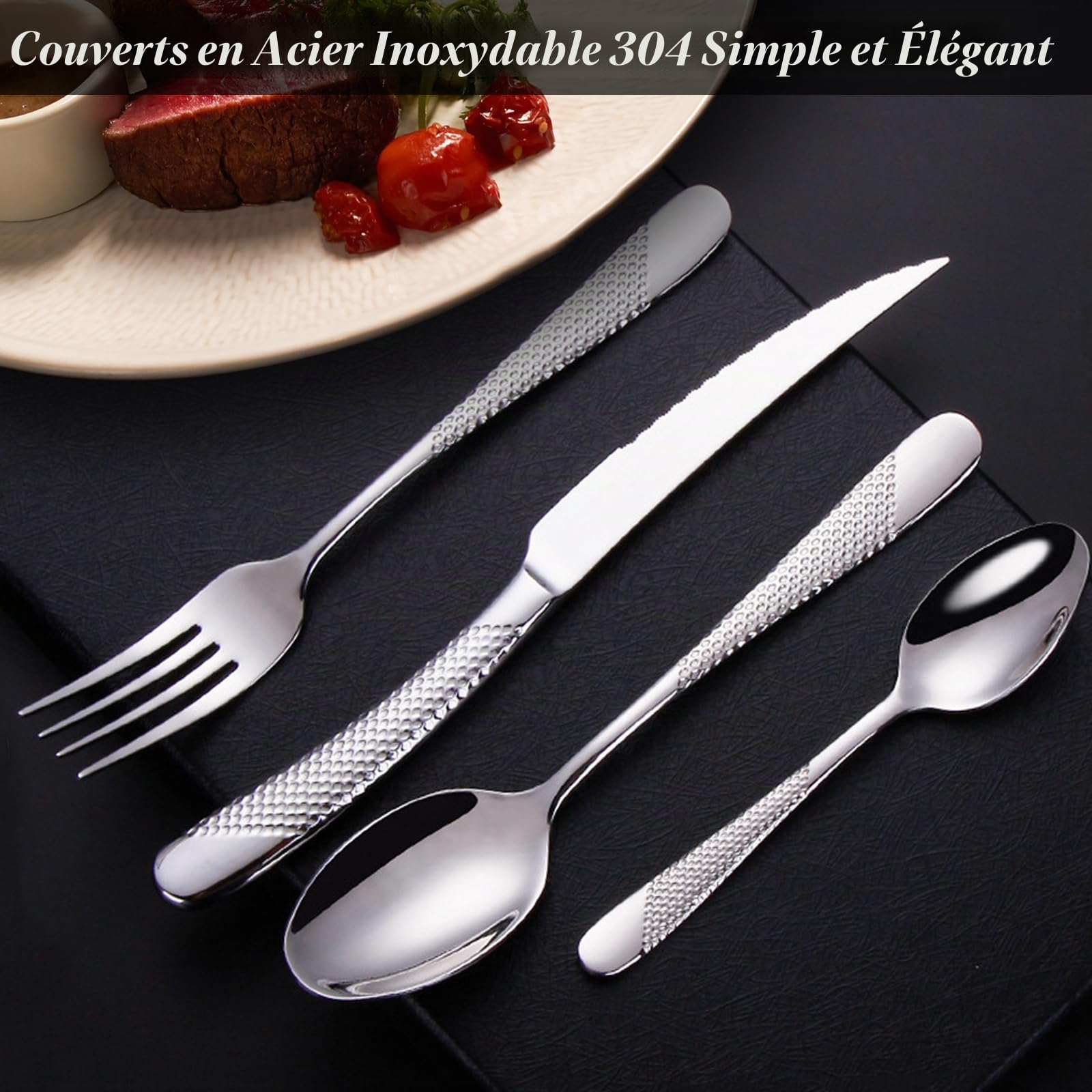 Couverts Ménagères Ensemble De 4 Acier Inoxydable Élégant Sain Durable, Comprend Une Cuillère À Fourchette À Couteau Pour Maison, Hôtel, Restaurant, Nouvelle Maison (Argent,16pcs)