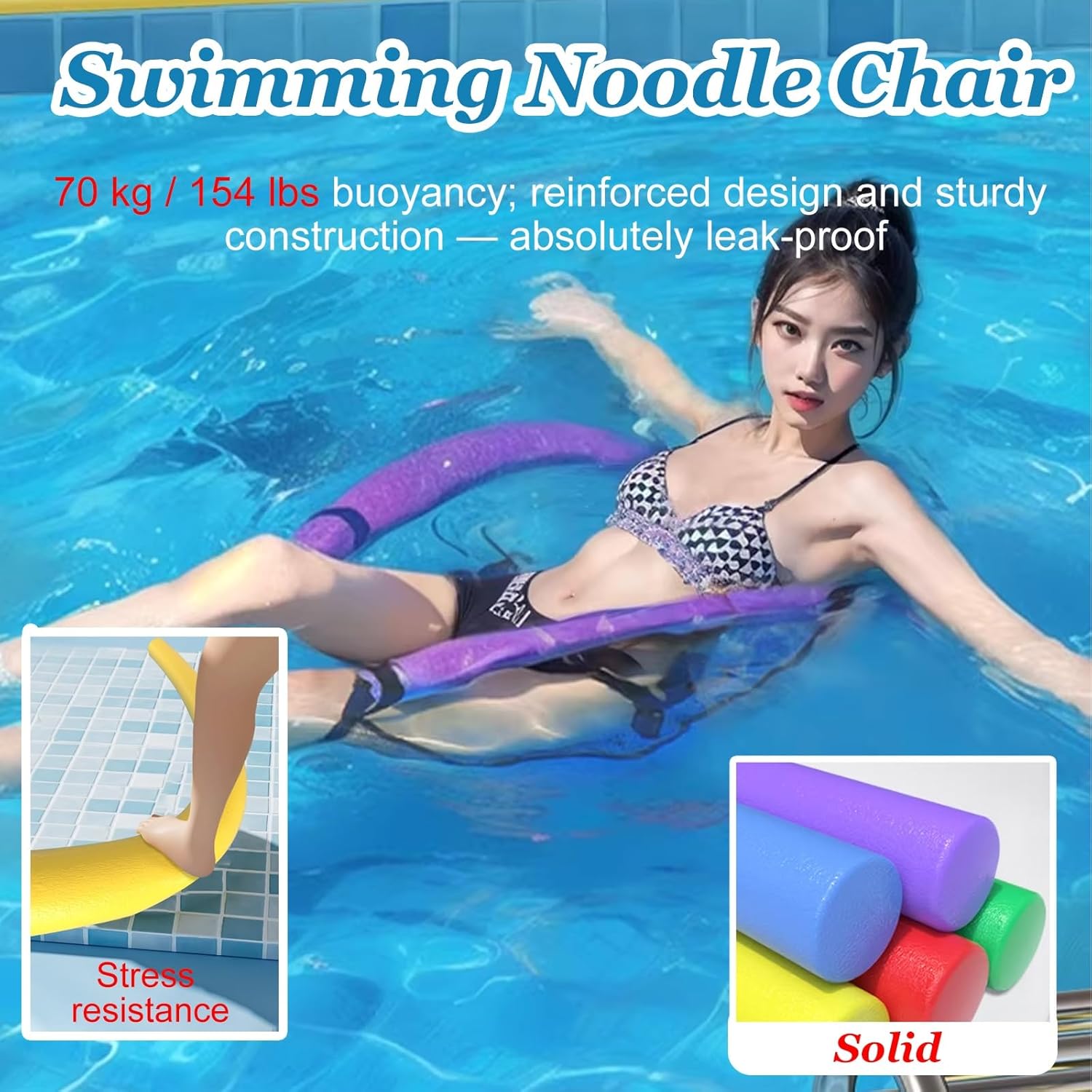 Pool Noodle Sling Chair Floats for Adults, Heavy-Duty Foam Swim Noodles for Kids, Floating Training Device for Water Aerobics