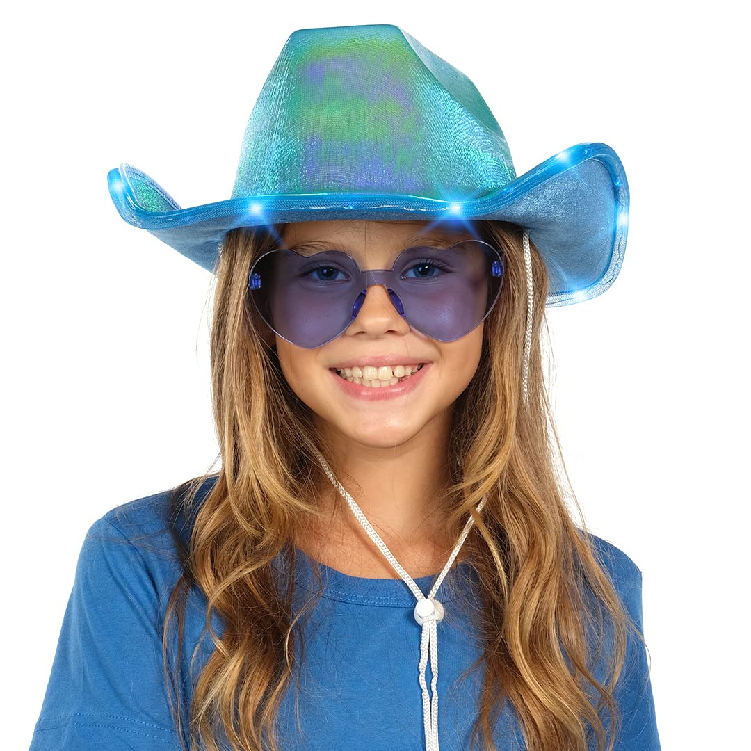 Amazon.com: Funcredible Blue Light Up Cowboy Hat and Glasses 