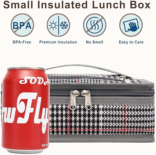 Miniatura 2 de FlowFly Pequeña lonchera aislada portátil, bolsa suave, mini enfriadora, kit de bolsa térmica para comidas con asa para el trabajo y la escuela (W&B)