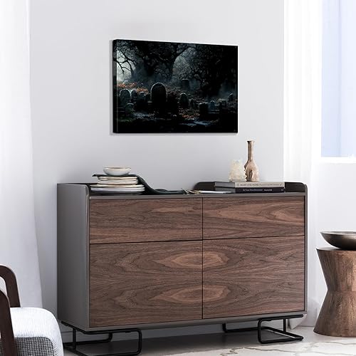 Miniatura 84 de Denozer Lienzo decorativo para pared de Halloween, castillo de terror de 32 x 24 pulgadas, decoración de pared de luna, decoración de otoño de Obra