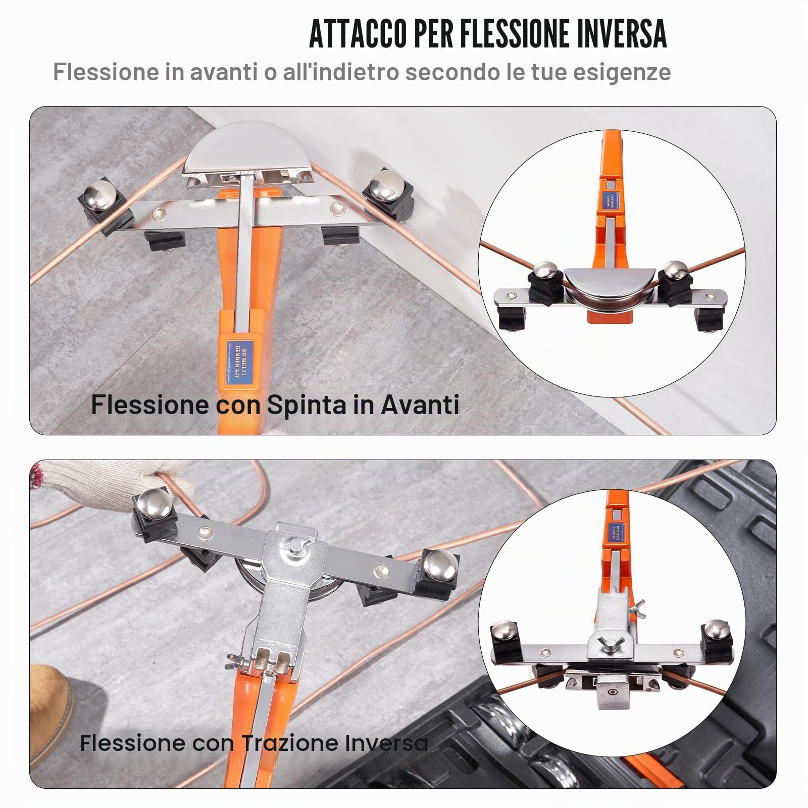 VEVOR Kit Piegatubi per Curvatura Angolazione di Piegatura 90° con 7 Matrici 1/4 a 7/8 pollici Sostituibili Fornito in Valigetta Portatile, Curvatubi a Cricchetto Pieghevole Bidirezionale a 90° 4,86kg