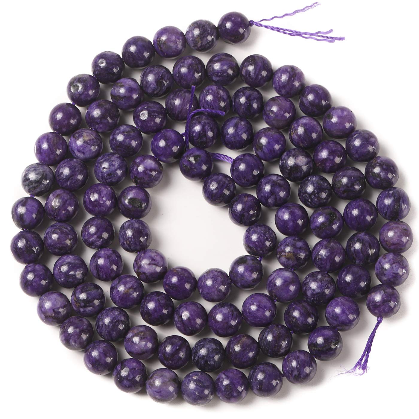 MGIE Natural Stone Loose Round Polished Semi Precious Gem Dark Purple Charoite Gemstone Beads for Jewelry Making Full Strand 10mm 15.5" (Approx 35pcs)