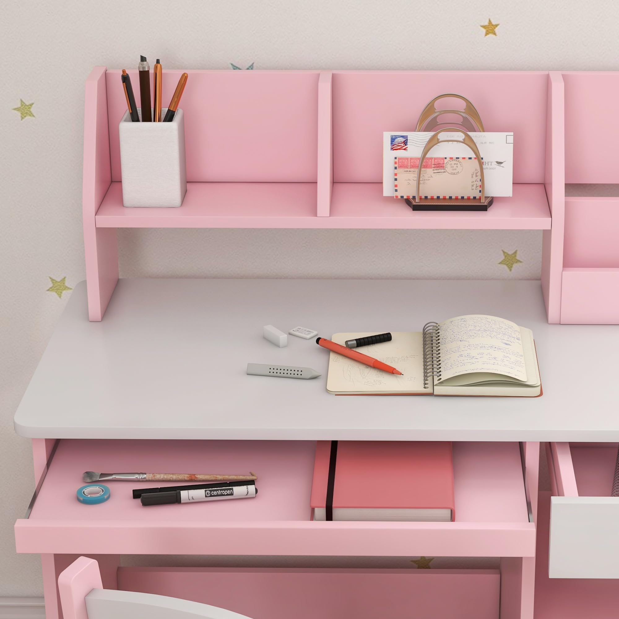 ZONEKIZ Set di scrivania e sedia per bambini 2 pezzi con cassetto per tastiera, rosa