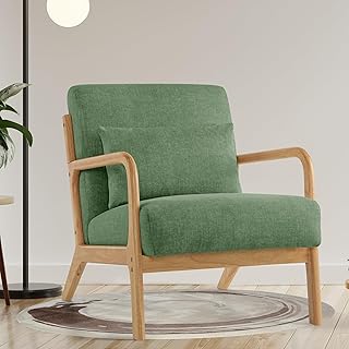 Akzentstuhl mit Kissen, Bequemer Armlehnensessel Polstersessel mit Holzrahmen & Armlehnen, Loungesessel, Lesesessel, Relaxsessel Sessel für Wohnzimmer, Schlafzimmer & kleine Räume