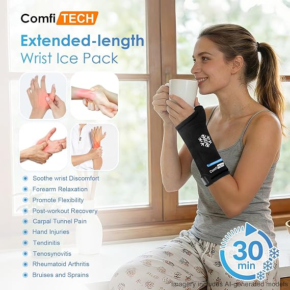 ComfiTECH Dual-Gel Wrist Thumb Ice Pack Wrap with 30-Min Cooling, Large