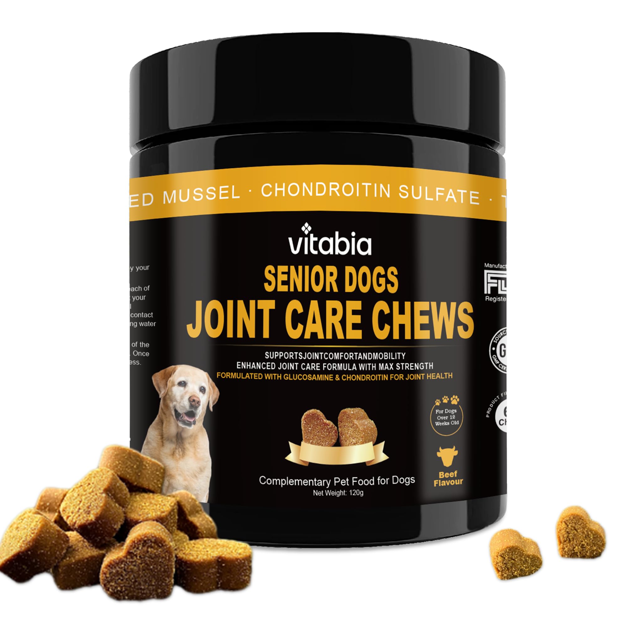 Senior Dog Joint Supplements with Glucosamine Chondroitin MSM - Hip & Joint Support for Dogs with Green Lipped Mussel, Turmeric, Omega 3 for Mobility & Comfort - Beef Flavour Dog Supplements