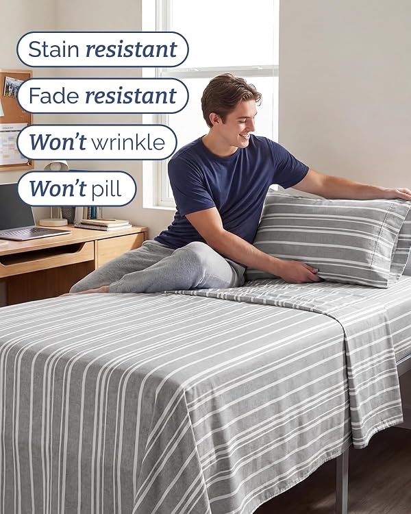 CGK Twin XL 4 Piece Sheet Set - College Dorm Room - Grey Stripes by CGK Unlimited - Used condition - Image 5