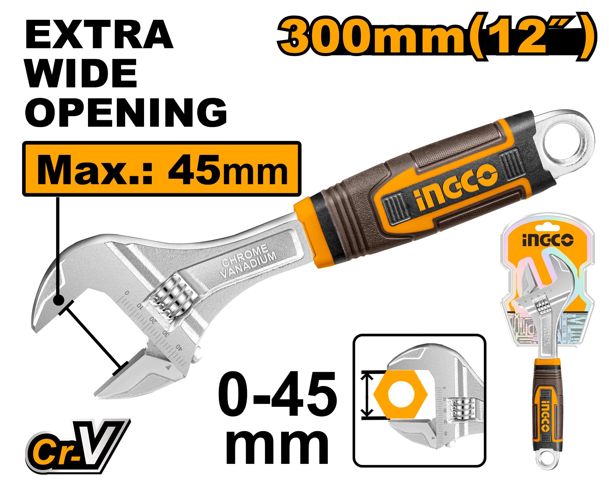 Ingco Adjustable Wrench Length:300mm(12