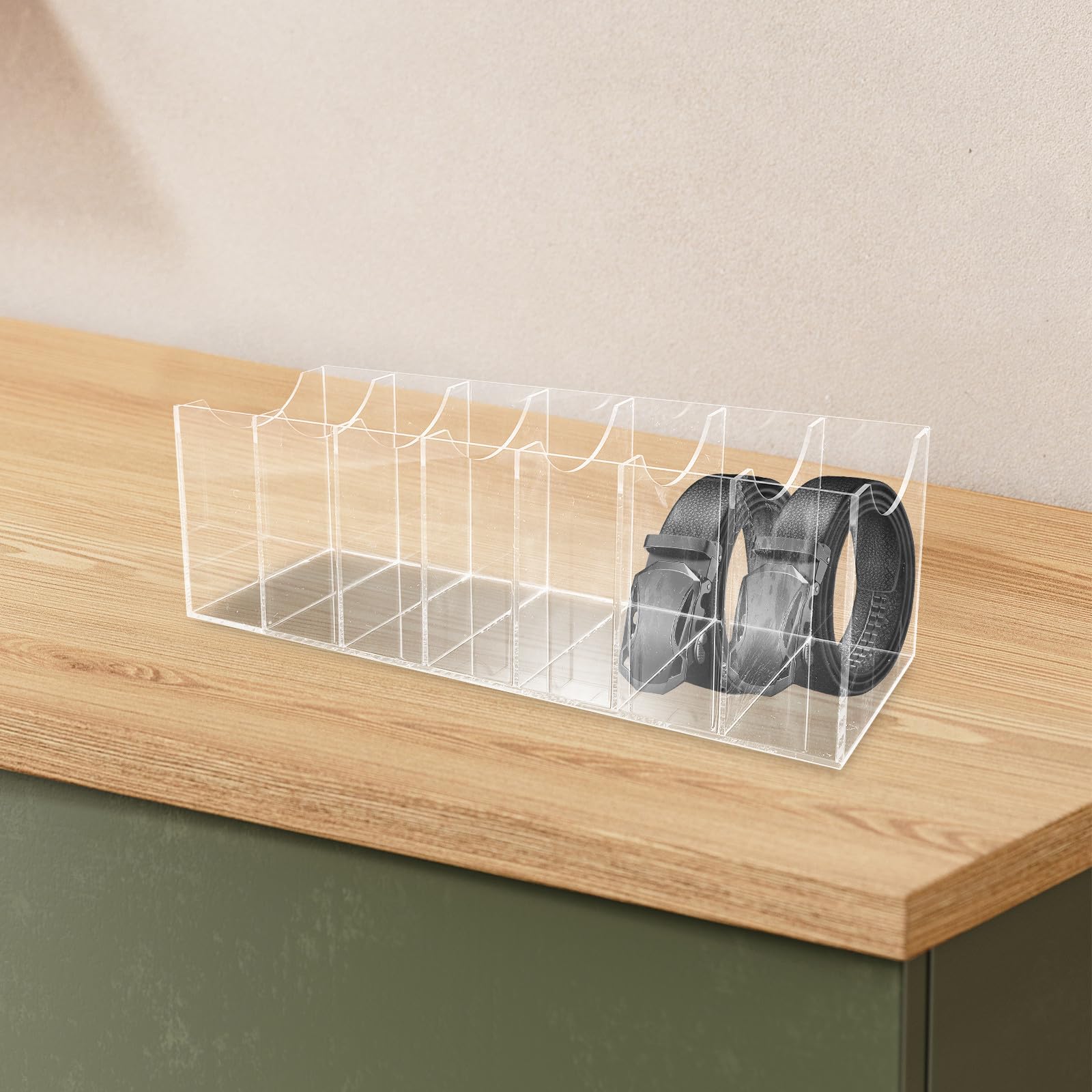 Gürtel Aufbewahrungsbox aus Acryl, Transparent mit 7 Fächern | Schreibtisch und Kleiderschrank Schubladen, Moderner Minimalismus, Durchsichtiger Organizer für Gürtel