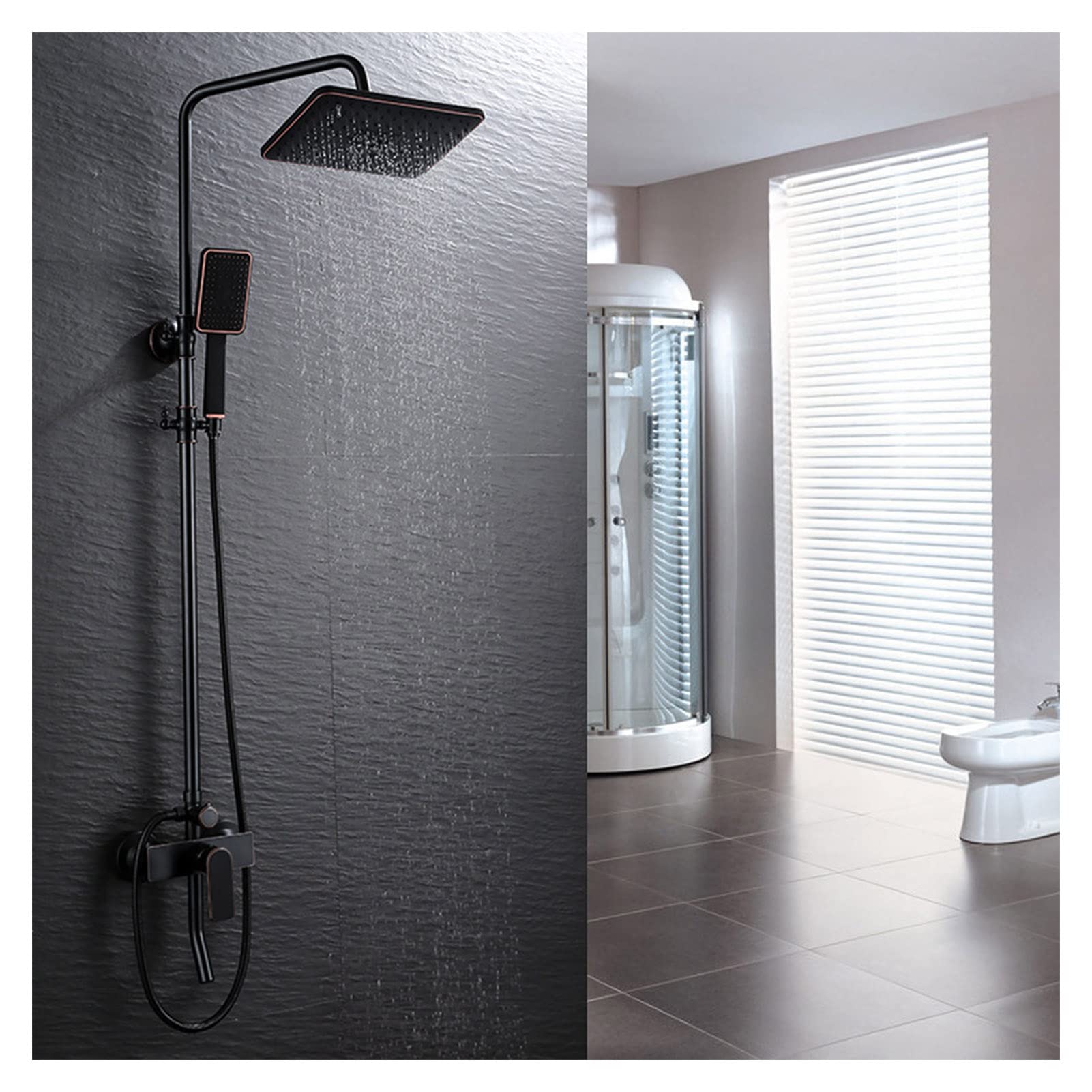 Grifo de Ducha de 3 Funciones, Cabezal de Ducha Tipo Lluvia con rociador de Mano, Manguera de Ducha de 5 pies, Incluye Soporte de Montaje en Pared, Negro Mate