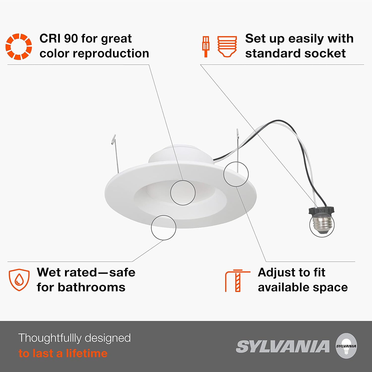 LEDVANCE Sylvania 5”/6” LED Recessed Lighting Downlight with Trim, 10W=65W, Dimmable, 700 Lumens, Soft White, 2700K, Wet Rated/UL/Energy Star – (Pack of 2) (62028)