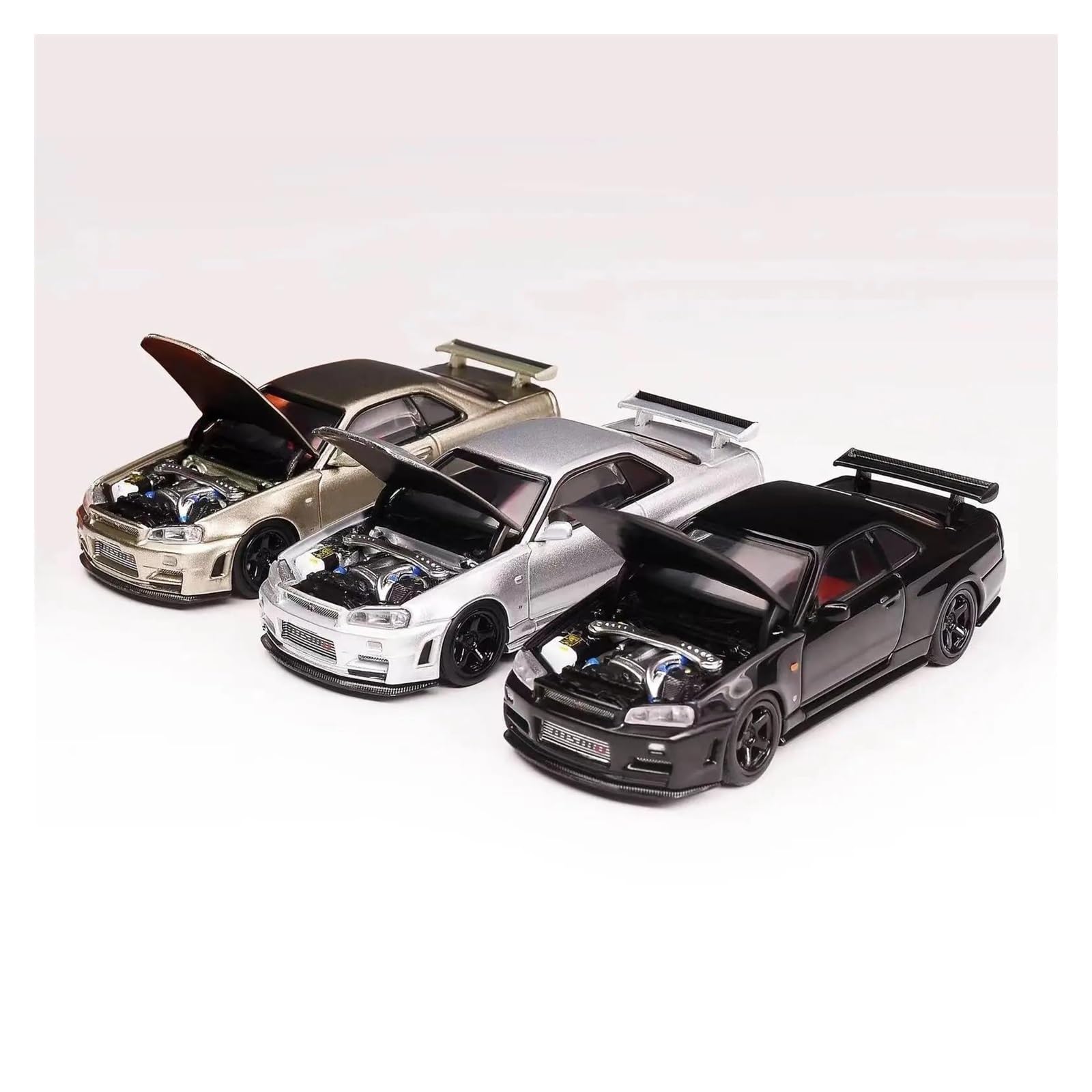 1/64 Per GTR R34 Z TUNE Cofano Aperto Pressofuso Modello Di Auto Giocattoli Da Collezione(Green,With box)