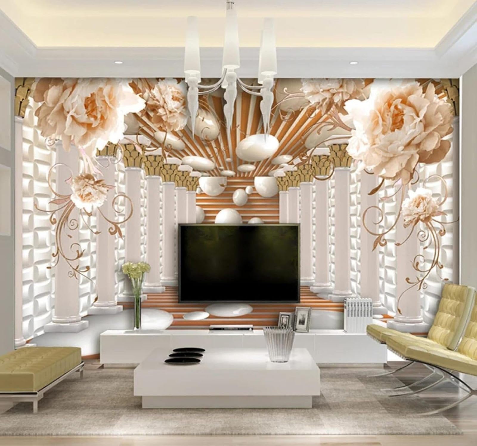 Xlming 400Cm×280Cm(B×H) Creative Columns Flowers Corridor Spatial Extension 3D Wallpaper Luxury Home Dining Decor Paste Sofa Living Room The Wall For Bedroom Mural-400Cm×280Cm