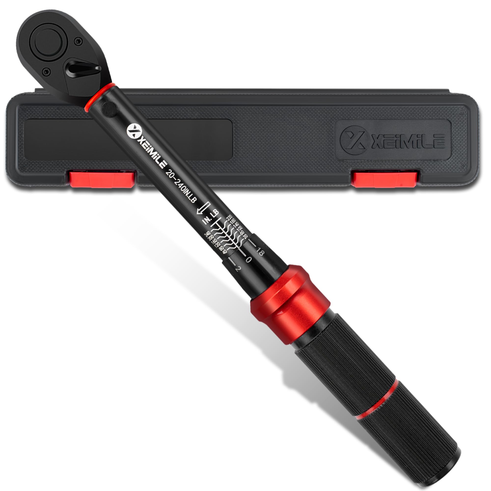 Llave dinamométrica de 1/4 pulgadas, 20-240 en Lb/2.3-27.1 Nm, llave dinamométrica ajustable de 72 dientes de doble dirección, con escalas de doble rango, alta precisión del 3% para reparación