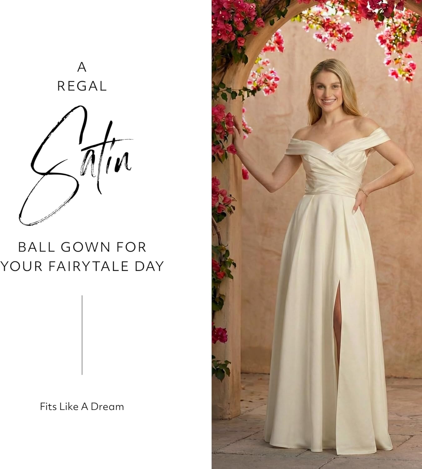 David's Bridal The Edit Off Shoulder Satin Ball Gown Wedding Dress in Ivory - Image 2