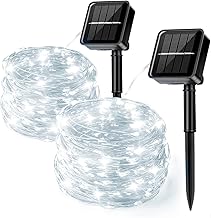 Solar Fairy Lights Outdoor, 2 x 12 m 120 LED Fairy Lights Outdoor, 8 Modes Copper Wire Solar Fairy Lights IP65 Weatherproof for Garden, Balcony, Patio, Gate, Yard, Wedding, Party (Cool White)