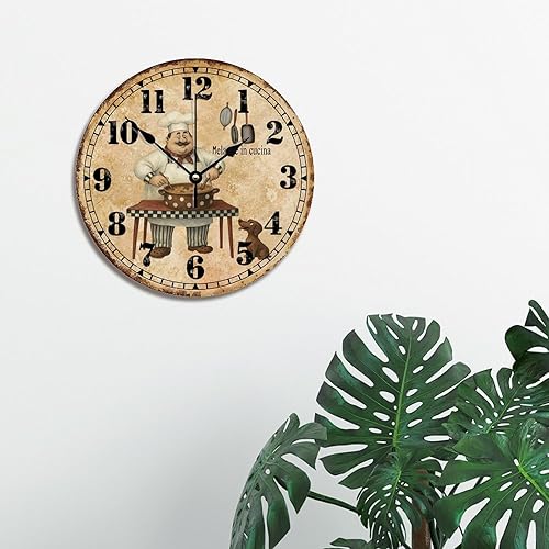 Miniatura 5 de ArogGeld Chef - Reloj de pared de cocina con reloj de perro, silencioso reloj de pared redondo de madera, funciona con pilas, reloj colgante