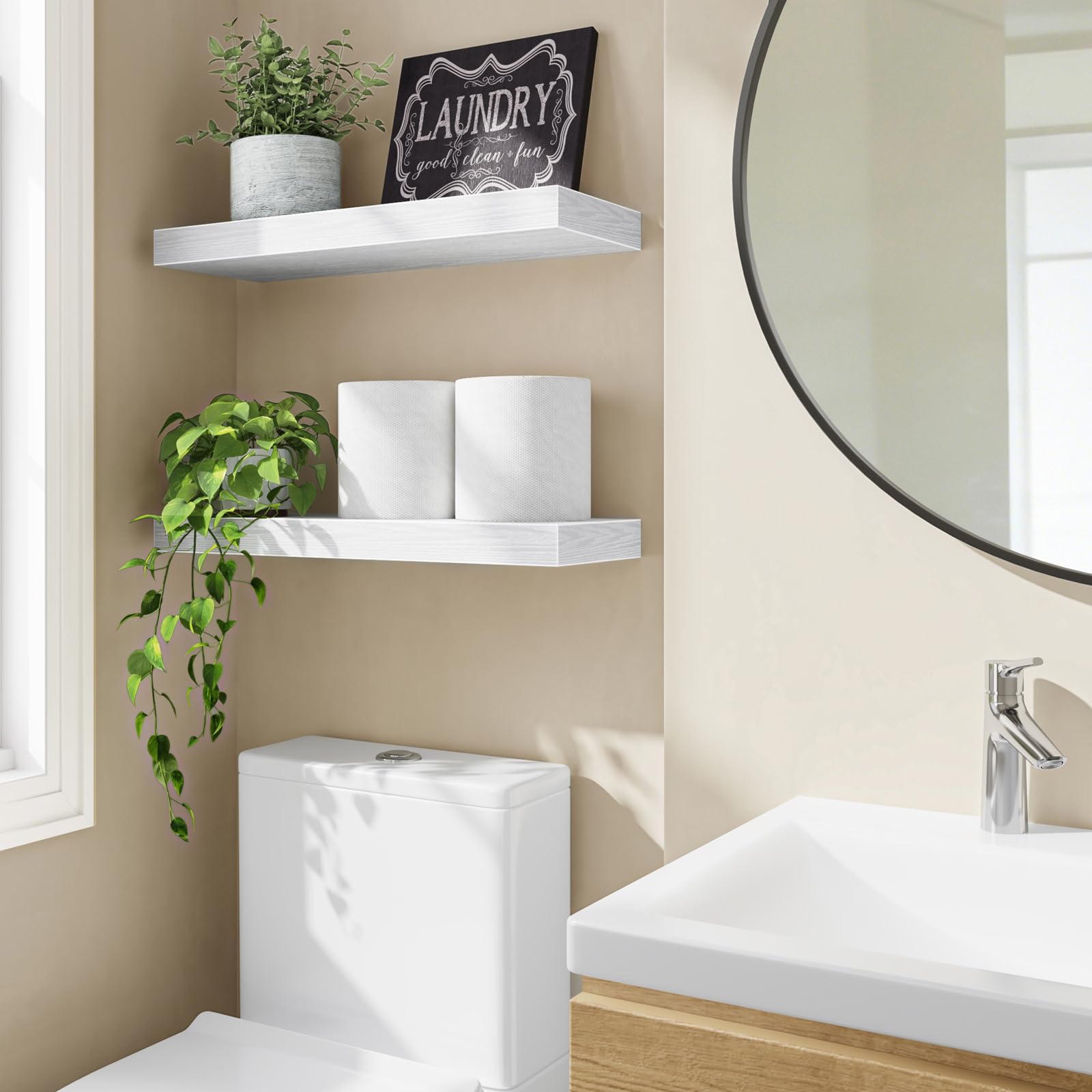 Fixwal Floating Shelves - White, Set of 2 -2 Fixwal Floating Shelves - White, Set of 2 -2