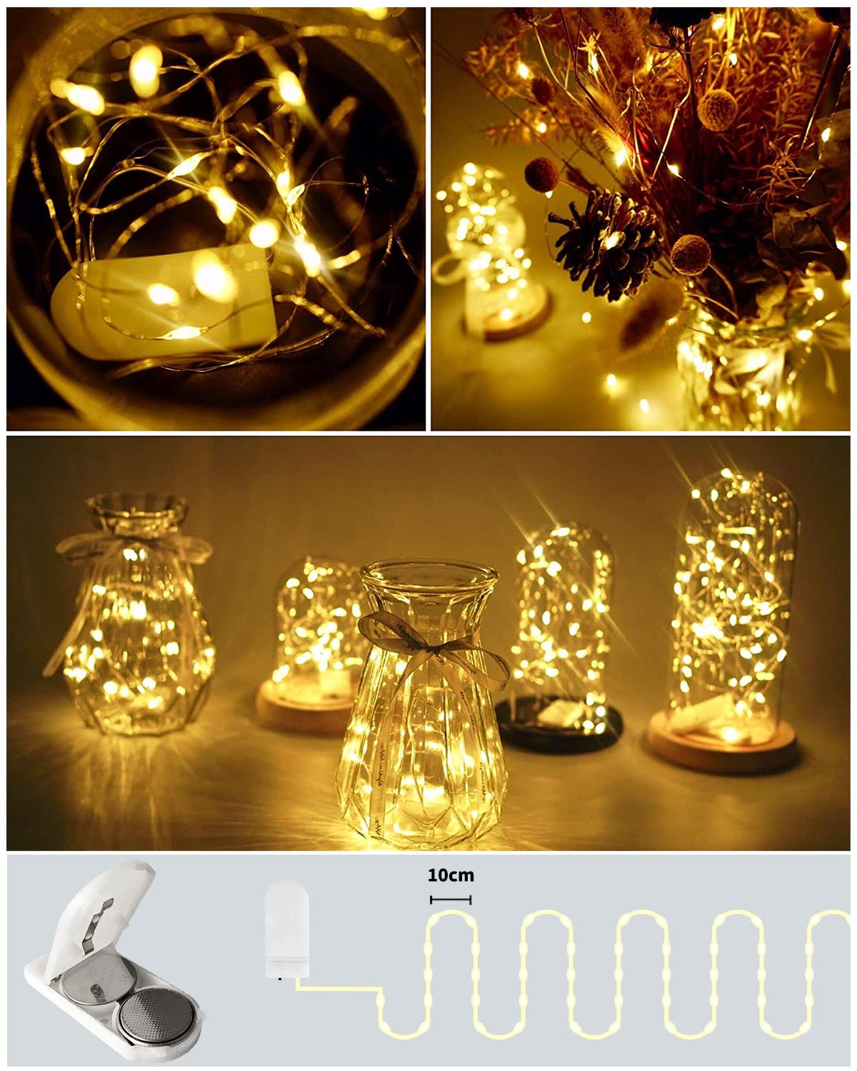 6er Pack Mini LED Lichterkette Mit Batterie – 2m Warmweiß, 20 LEDs, Knopfbatterie, Für Deko, Party & Weihnachten – Flexibel & Vielseitig Flexible Batterielichterkette