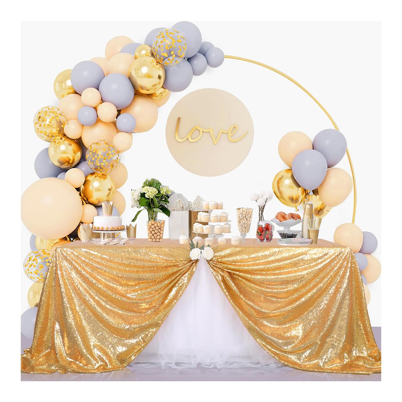 B-COOL Tovaglia Con Paillettes Dorate, Tovaglia Glitterata Scintillante, Tovaglia Rettangolare, 152 X 250 Cm, Elegante Tovaglia Per Natale, Halloween, Feste A Tema, Decorazioni Per La Tavola-image