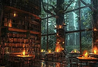 500 Piece Fantasy Library Puzzle for Adults – Enchanted Forest Reading Room with Candlelit Trees and Rainy Ambience