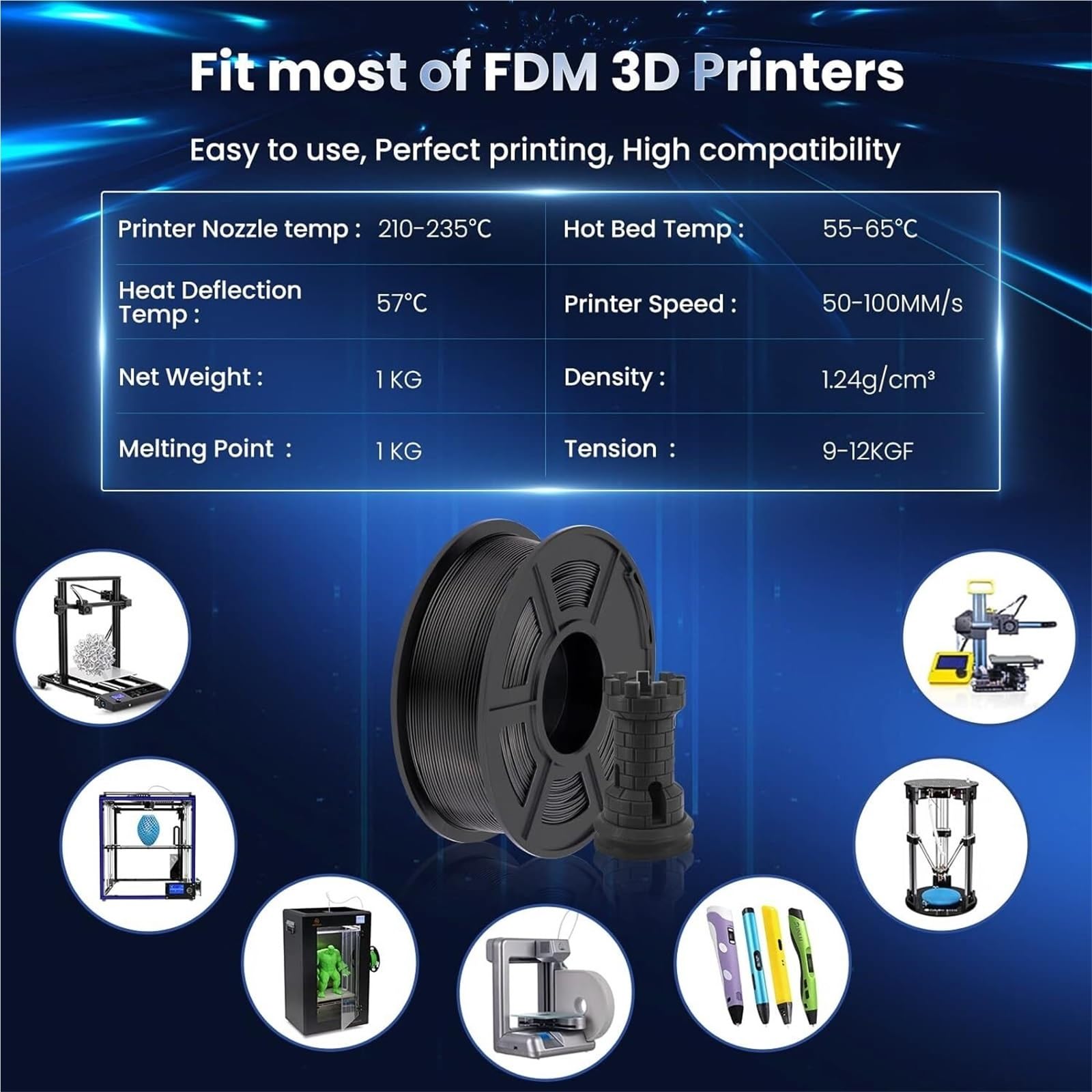 Compatibile Con La Maggior Parte Delle Stampanti FDM, Confezione Da 10 Filamenti PLA Plus Da 1,75 Mm 5 Kg Di Materiali Di Consumo For Stampante 3D, Bobine Da 1 Kg For Progetti Estesi