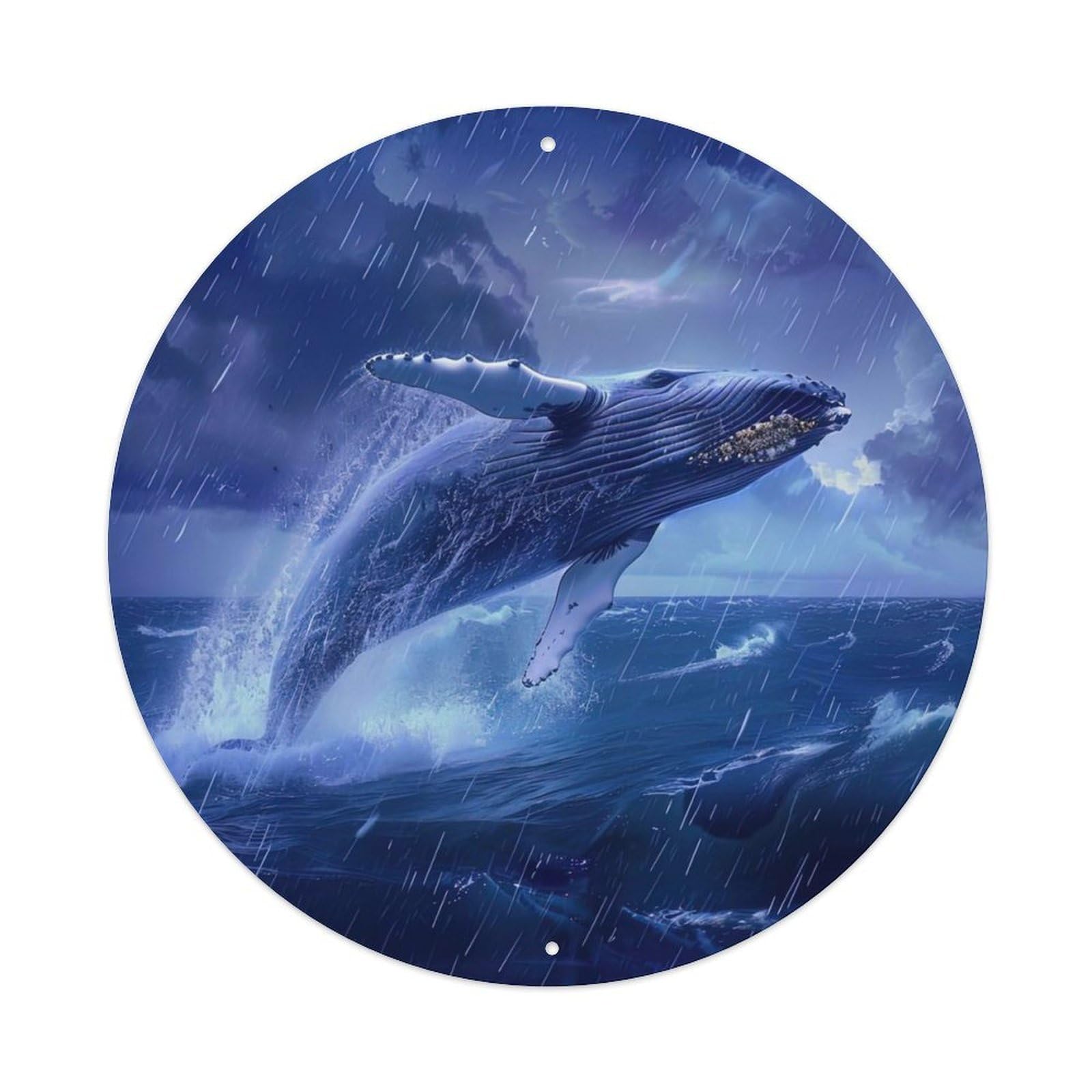 Marine Animal Whales in The Storm Vintage Metal Tin Sign Plaque Wall Decor for Cafe, Club Bar, Office, Garden Metal Poster 8x8Inch
