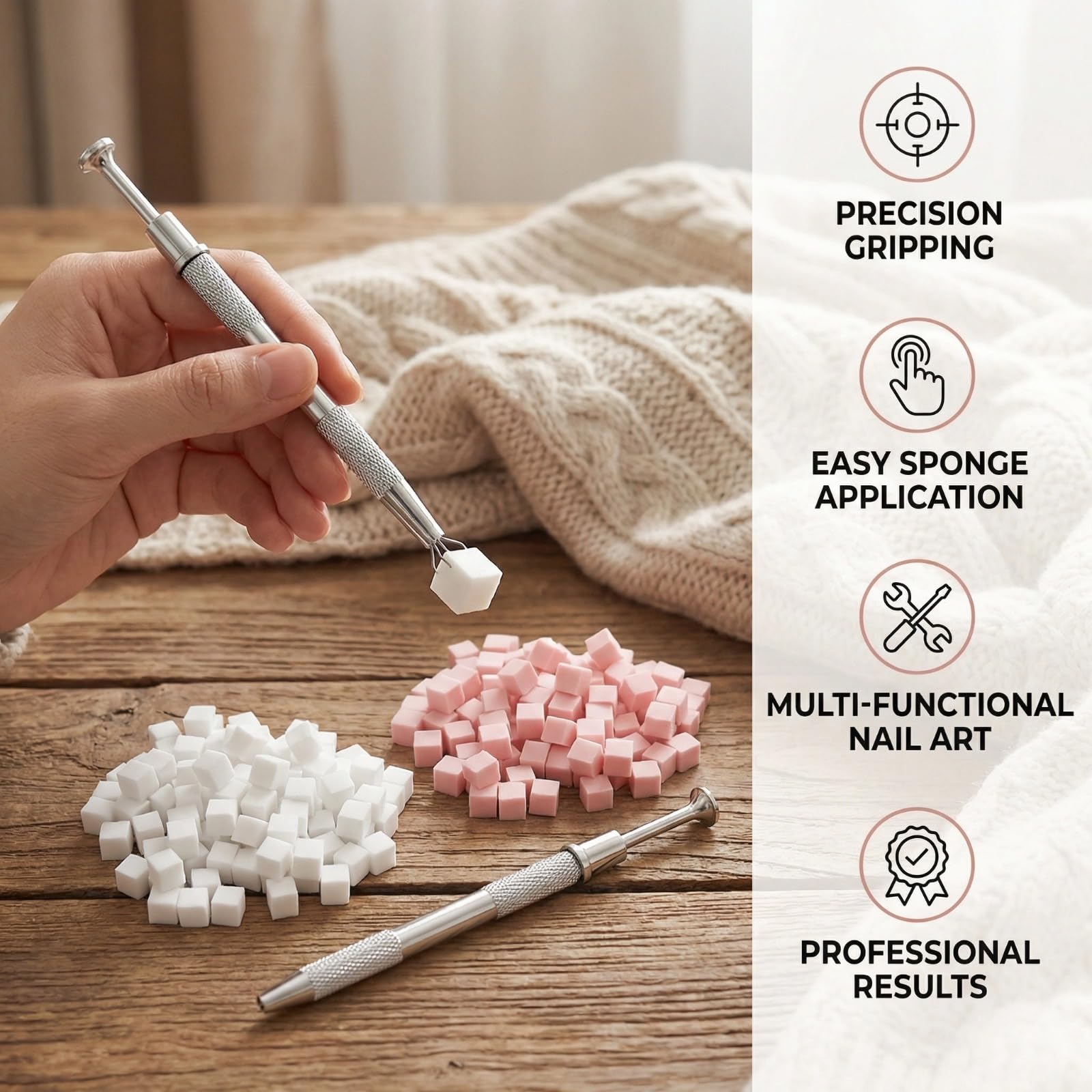 Ensemble de 100 éponges pour nail art avec pinces à épiler en métal, accessoires pour nail art, outils pour réaliser des dégradés sur les ongles