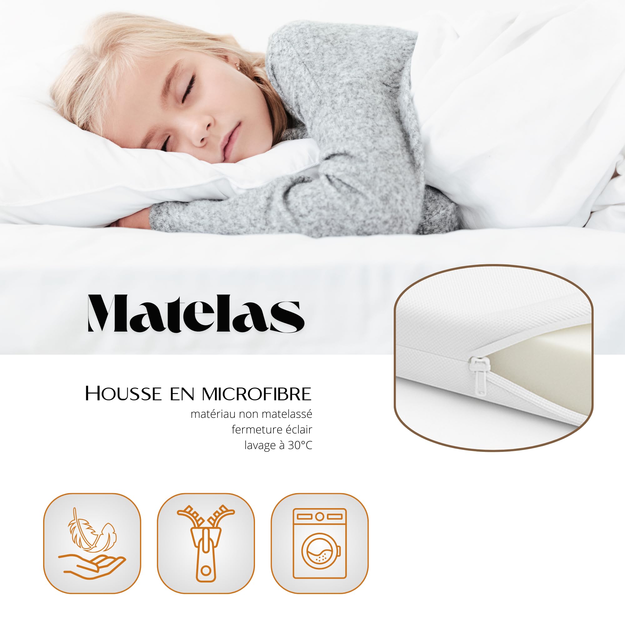KOBI Matelas en Mousse 80x160, Matelas de lit, H2 Semi-Flexible, pour Chambre d'enfant, Double Face, Respirant, déhoussable