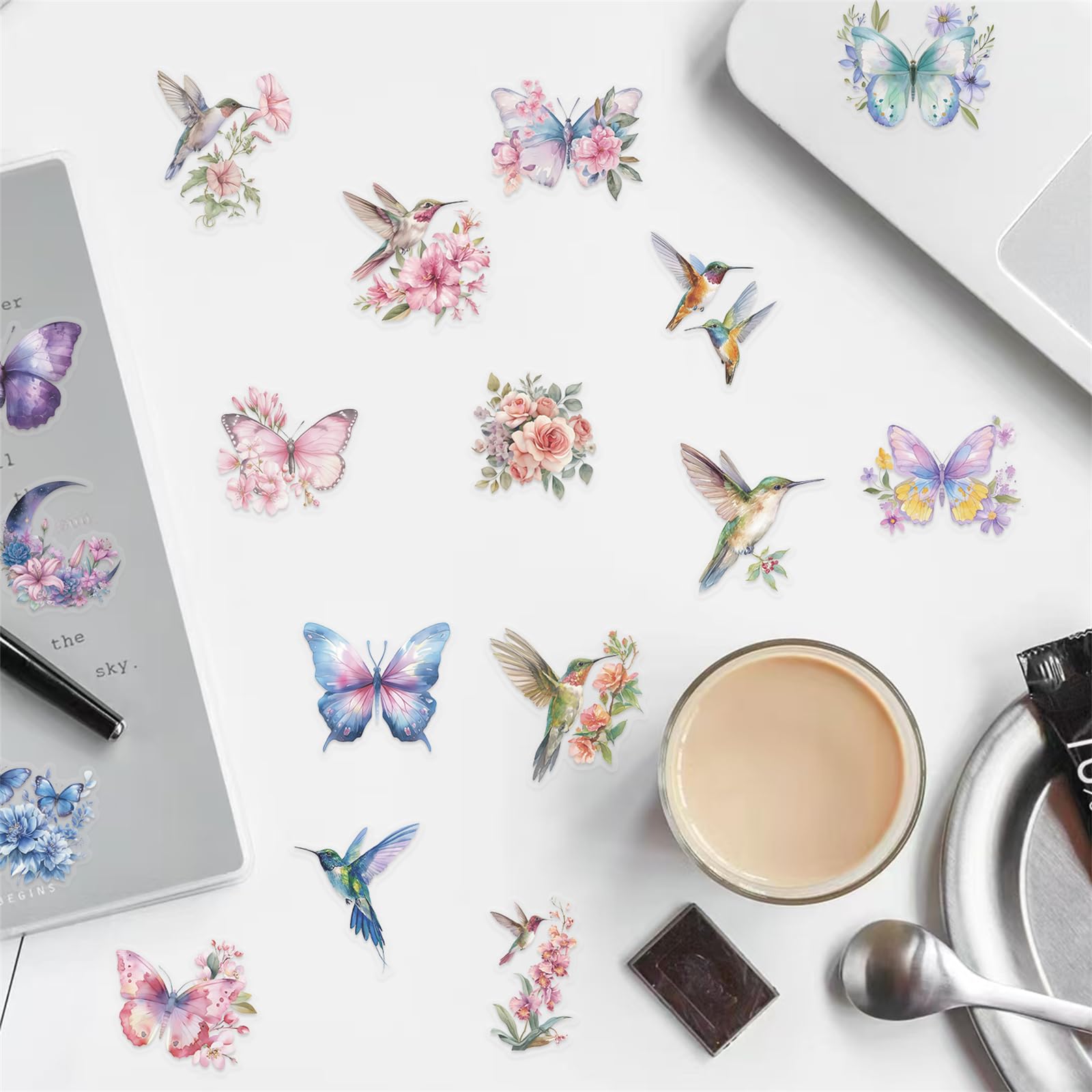 100PCS Victorian Transparent Stickers Pack,Aesthetic Retro Victorian Women Decor for Laptop Gifts for Kids Teens Adults Waterproof Vinyl PET Vintage Stickers for Scrapbook Phone Bike Party Favors: 100PCS Cute Hummingbird and Butterfly Transparent Stickers Pack,Aesthetic Flower Decor for Laptop Gifts for Kids Teens Adults Waterproof Vinyl PET Nature Stickers for Scrapbook Phone Party Favors
