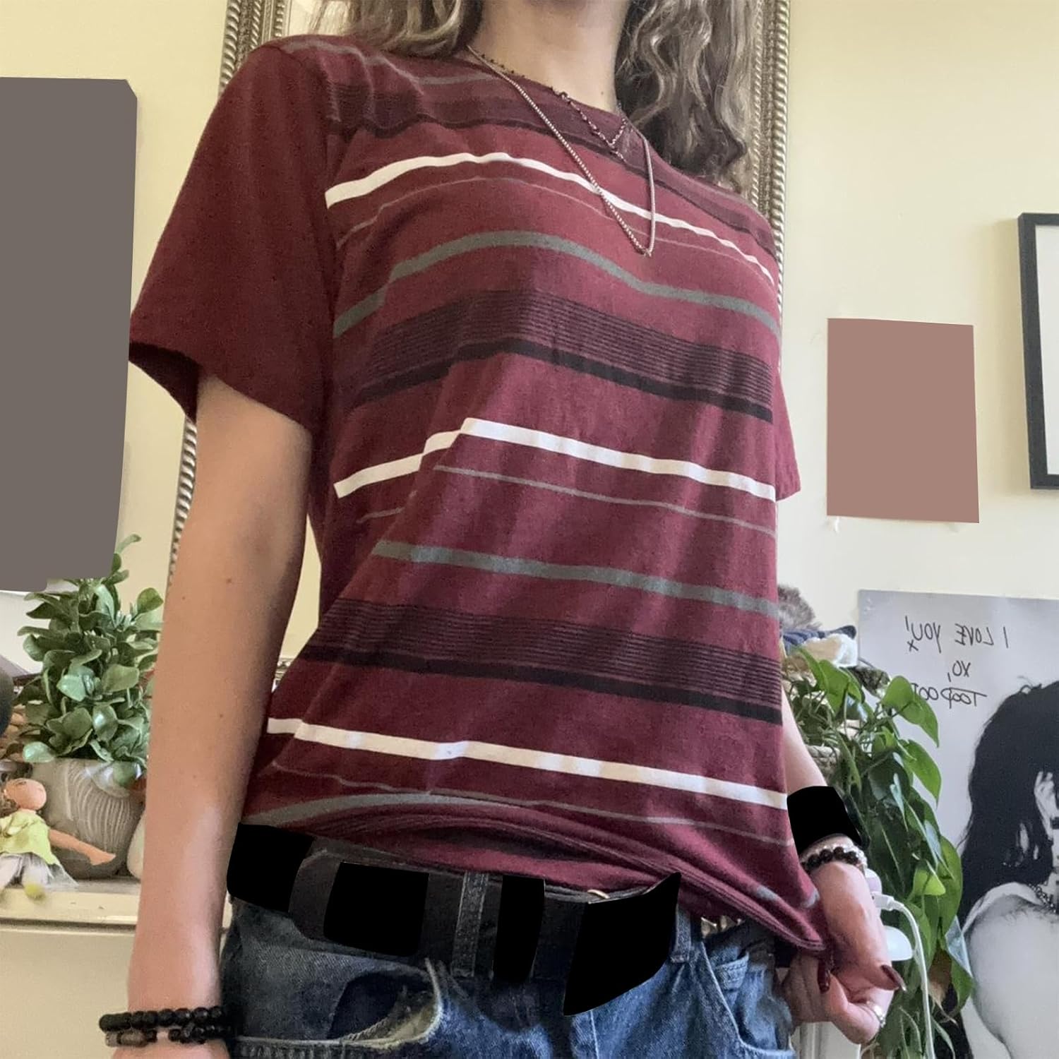 Women Y2k Gothic Striped Tees Short Sleeve Crew Neck Casual Loose Grunge Top Aesthetic Emo Clothes - Image 3