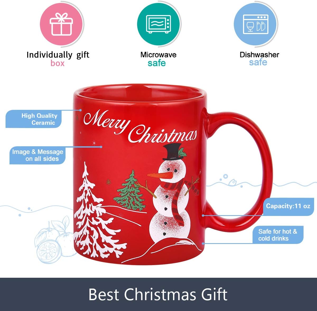 Black Friday - 70% OFF Merry Christmas Red Coffee Mug with Snowman Christmas Tree Novelty Christmas Ceramic Mug Tea Cup Christmas Gifts for Women Men Family Friends 11 Ounce