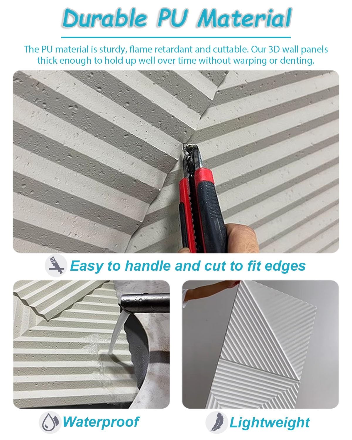 Vibeo Pannelli decorativi per pareti Pannelli Murali Effetto Pietra Naturale 3D, Pannelli Decorativi in ​​PU Impermeabili e Leggeri, Pannelli Decorativi per Pareti Interne(White,5 pcs)