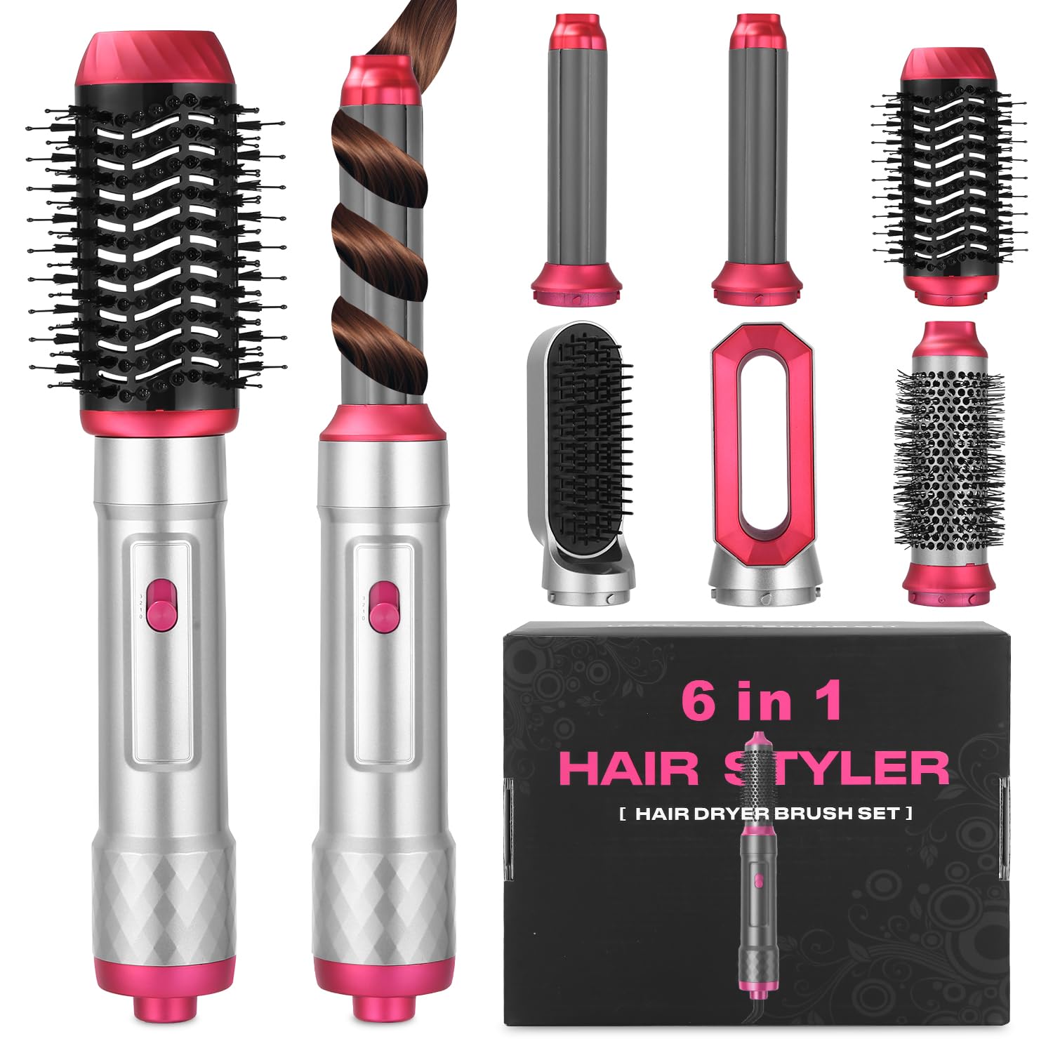 Cepillo Secador de Pelo Air Styler 6 en 1,Secador de Pelo Profesional de 1000W,Tecnología Iónica,Moldeador de Pelo, Automático de Rizado de Aire, Hair Styler para Todos Los Peinados