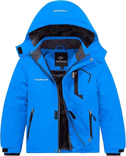 FARVALUE Chaqueta de esquí impermeable para niños, abrigo de invierno resistente al viento, abrigo de nieve cálido para exteriores, rompevientos con