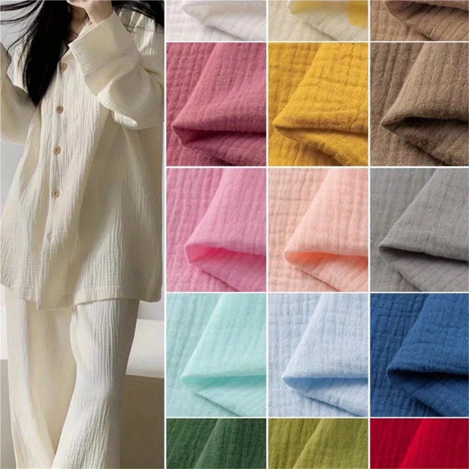 Tela de gasa de algodón de doble capa arrugada para costura, manualidades, camino de mesa, decoración para fiestas, bodas, tela de gasa para coser (rosa sucio, 300 x 135 cm)