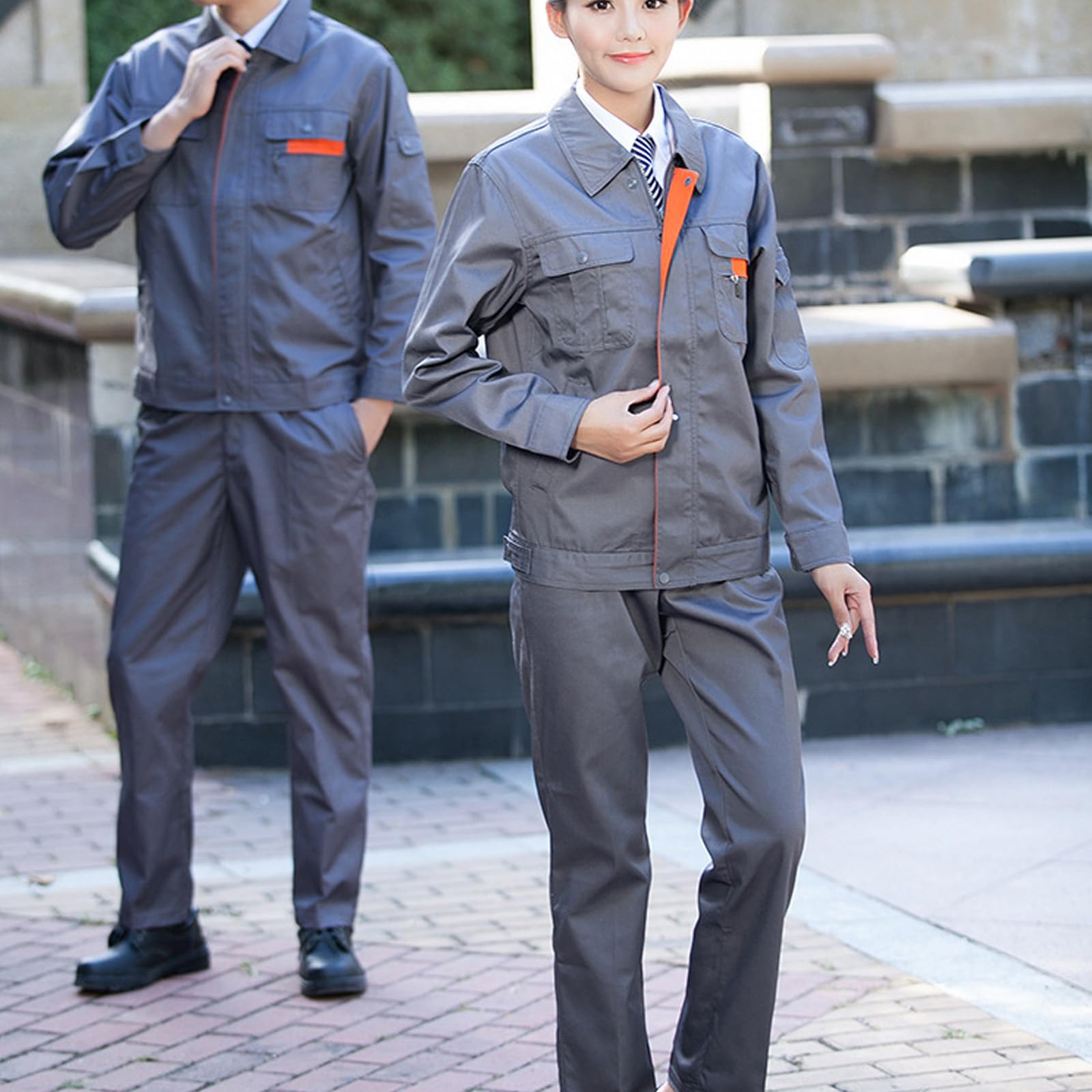 Zip-Front Overoles Para Hombres Mujeres Manga Larga Trabajo General Workwear Conjunto Chaqueta Y Pantalones Traje