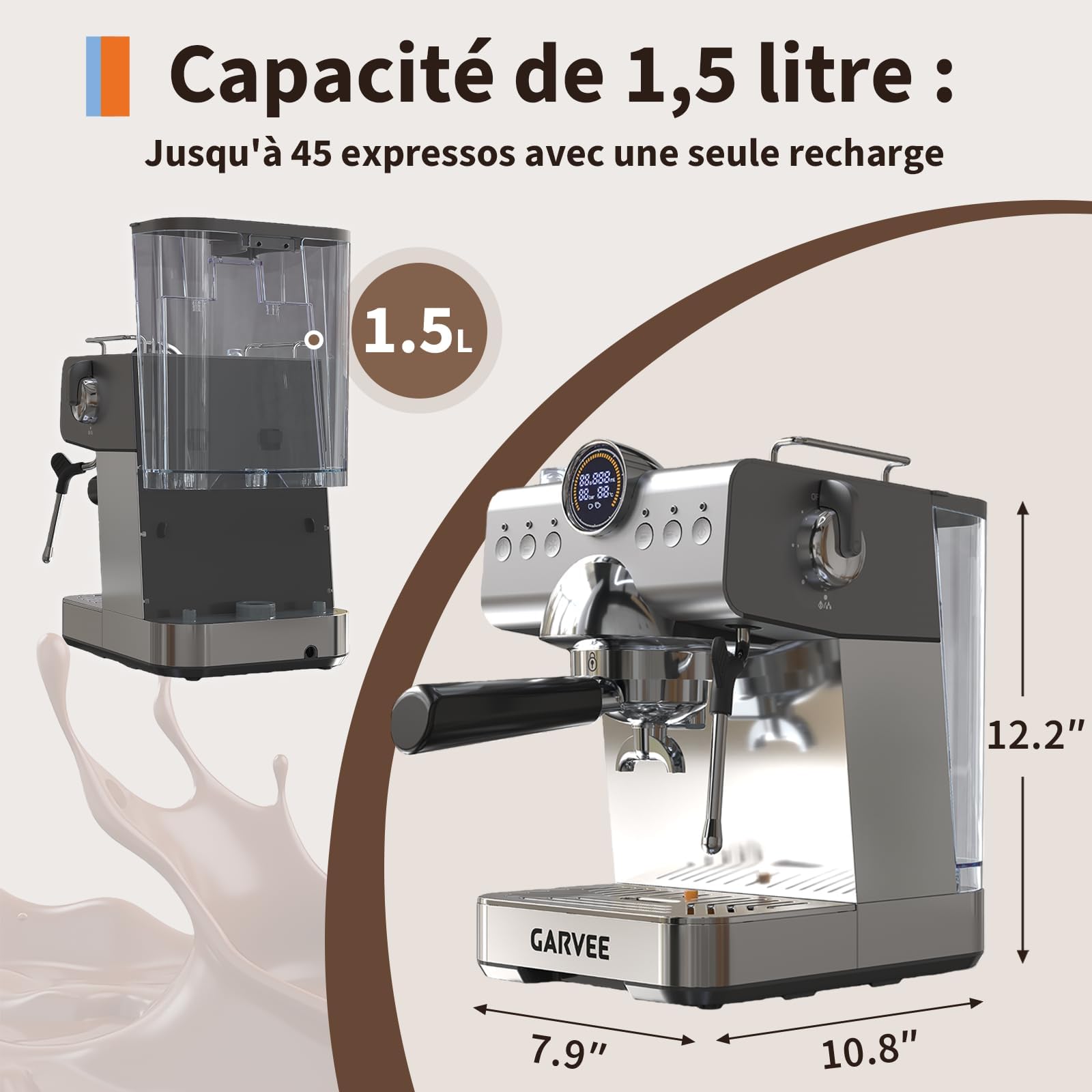 Machine à Café Expresso 20 Bars Semi-Auto Mousseur Lait Cuisine