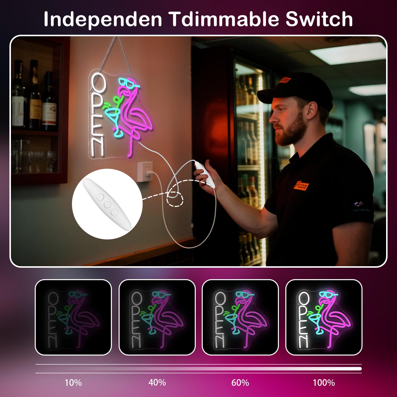 ineonlife Flamingo Open Neon bord, Cocktail Bar Open Led bord, Flamingo Neon bord voor wanddecor, Korte Neon Led tekst voor drankenwinkel, Cocktailbar, Tavernes, Bars, Clubs, Strandtaverne