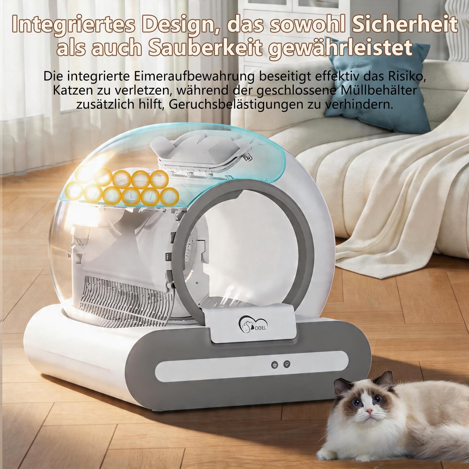 DOEL 2026 Arenero autolimpiable para gatos, 65 L, gran capacidad, protección de seguridad múltiple, caja de arena automática para gatos, control de la salud, para varios gatos con base de