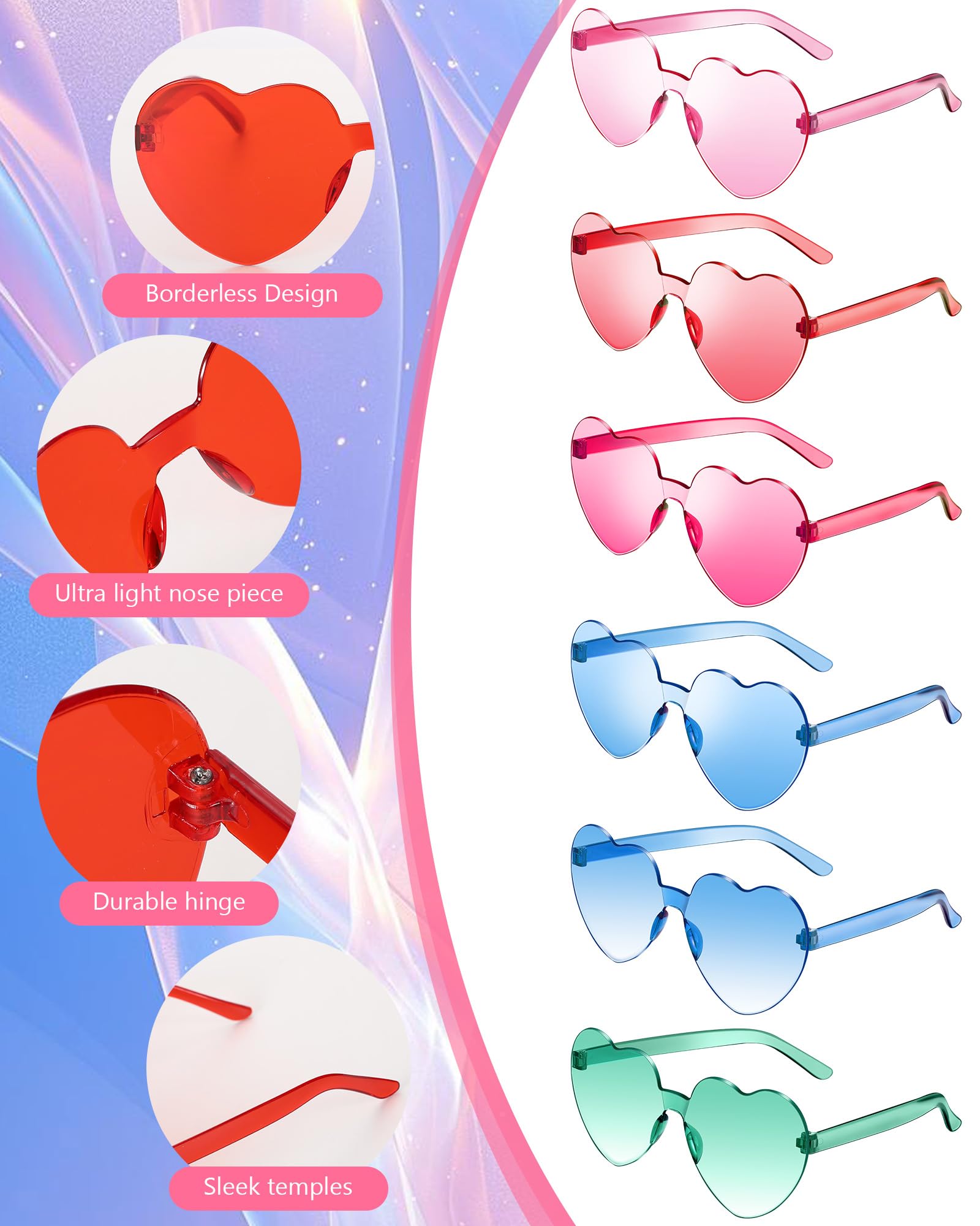 GCQJOQ 2 Pairs Heart Sunglasses for Women, Heart Glasses for a Bridal Shower, Valentine's Theme Party or Bachelorette Party (Blue)